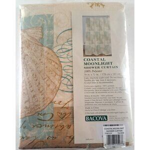 NEW Bacova Coastal Moonlight Shower Curtain Sea Shells Beach House Tropical